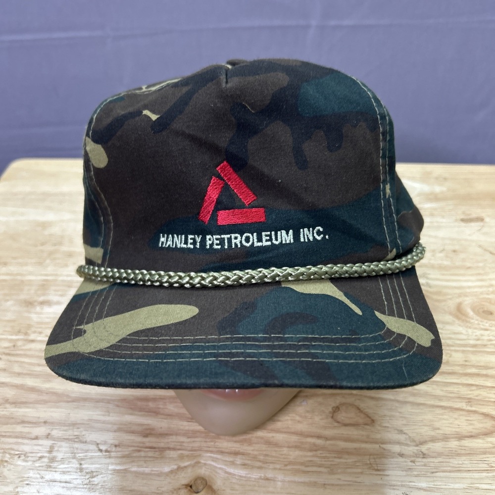 Kati Hanley Petroleum Camo Trucker Hat Gas Oil Strap Back Vintage Dad Hat OSFM